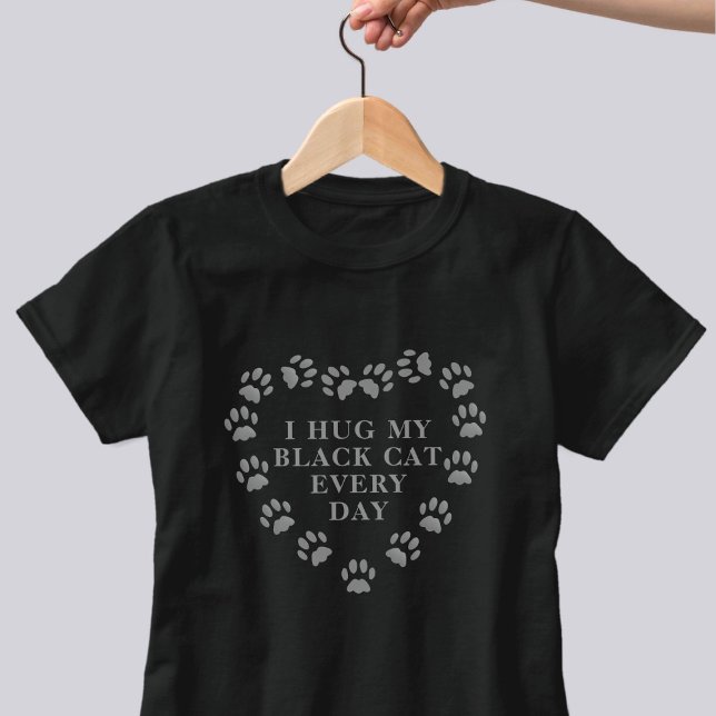 I Hug My Black Cat Paw Print Heart T-Shirt (Creator Uploaded)