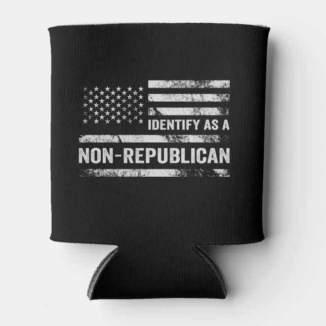I Identify As Non-Republican Funny American Flag Can Cooler (Front)
