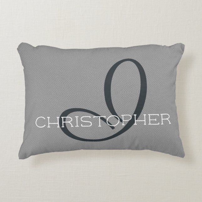 I Initial Personalized Name Black White Gray Accent Pillow (Front)