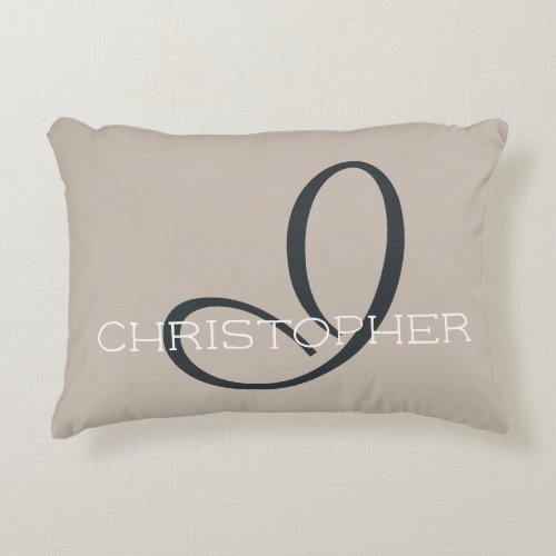 I Initial Personalized Name Neutral Taupe Tan Accent Pillow