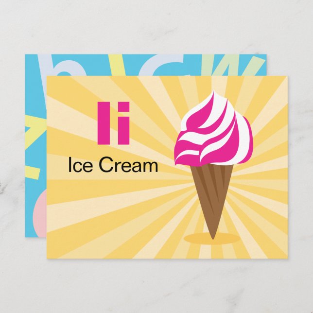 I is for Ice Cream - Alphabet Flash Card (Front/Back)
