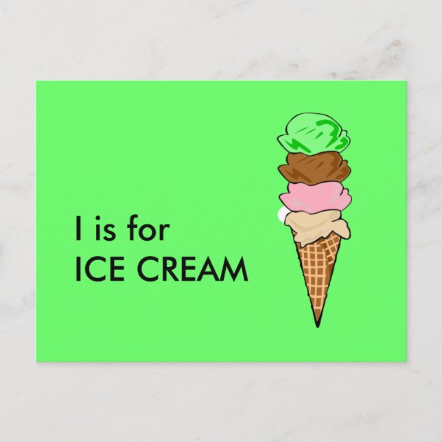 "I" is for Ice Cream Alphabet Flashcard Postcard (Front)