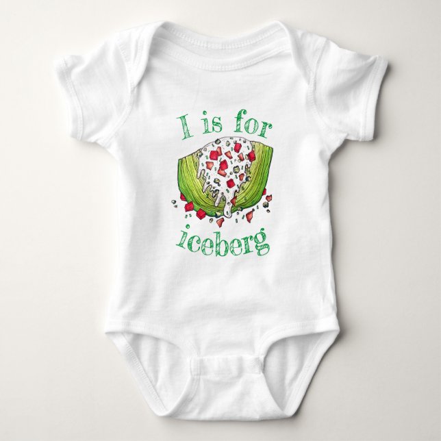 I is for ICEBERG Lettuce Wedge Salad Alphabet ABCs Baby Bodysuit (Front)