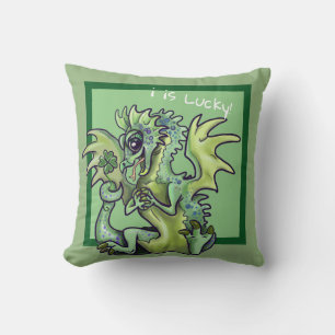 "i is lucky!" Lucky Shamrock Dragon Throw Pillow