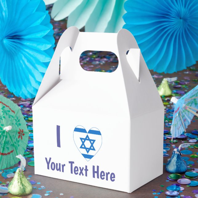 I (Israeli Flag Heart) Your Text Blue Favor Boxes (Party)