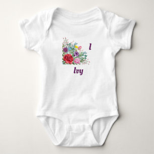 I Ivy Personalize Letter Name, Rose Flowers Baby Bodysuit