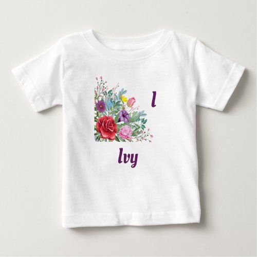 I Ivy Personalize Letter Name Rose Flowers Baby T_Shirt