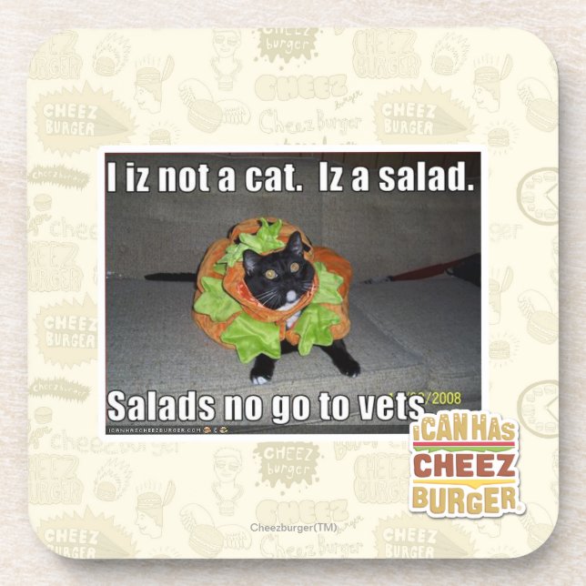 I iz not a cat. Iz a salad. Drink Coaster (Front)
