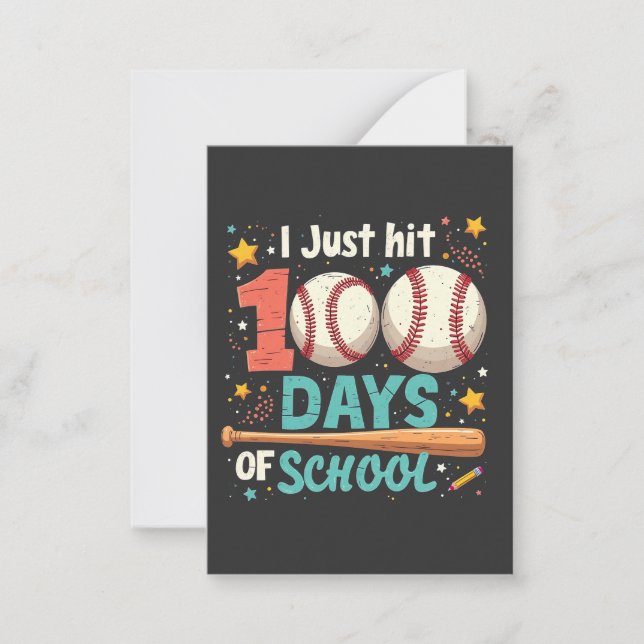 I  Just Hit 100 Days of School 100 Days Baseball  Note Card (Front)