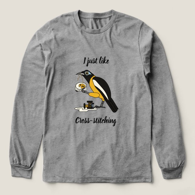 I just like cross-stitching Tri-Blend shirt (Design Front)