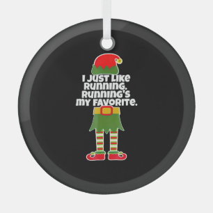 I Just Like to Run Running Runner Christmas Elf Glass Ornament