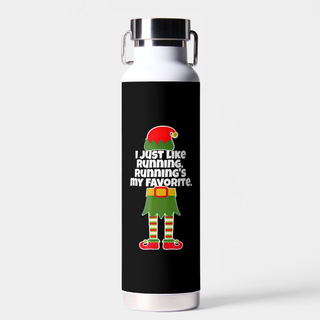 I Just Like to Run Running Runner Christmas Elf Water Bottle (Front)