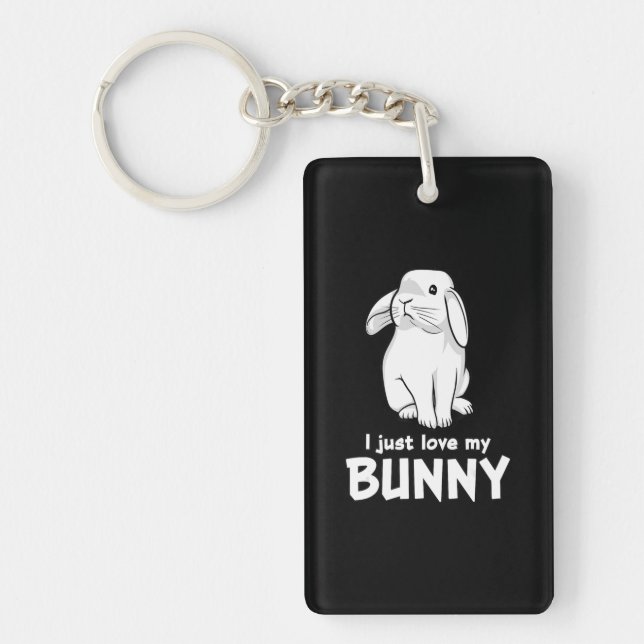 I Just Love My Bunny | Cute Rabbit White Keychain (Front)