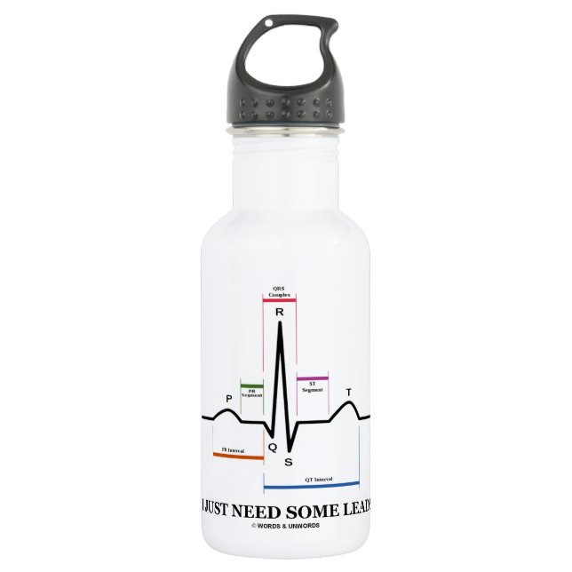 I Just Need Some Leads (ECG/EKG Heartbeat) Stainless Steel Water Bottle (Front)