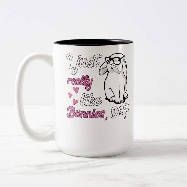 I Just Really Like Bunnies Cute Rabbit Two-Tone Coffee Mug (Left)