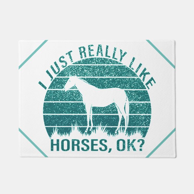 I Just Really Like Horses in Marine Green   Doormat (Front)