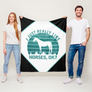 I Just Really Like Horses in Marine Green Fleece Blanket