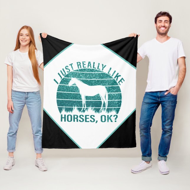 I Just Really Like Horses in Marine Green    Fleece Blanket (In Situ)