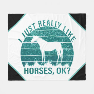 I Just Really Like Horses in Marine Green Fleece Blanket