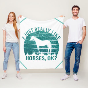 I Just Really Like Horses in Marine Green Fleece Blanket