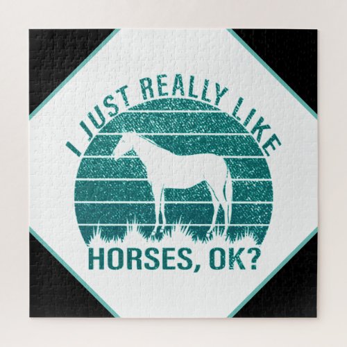 I Just Really Like Horses in Marine Green    Jigsaw Puzzle