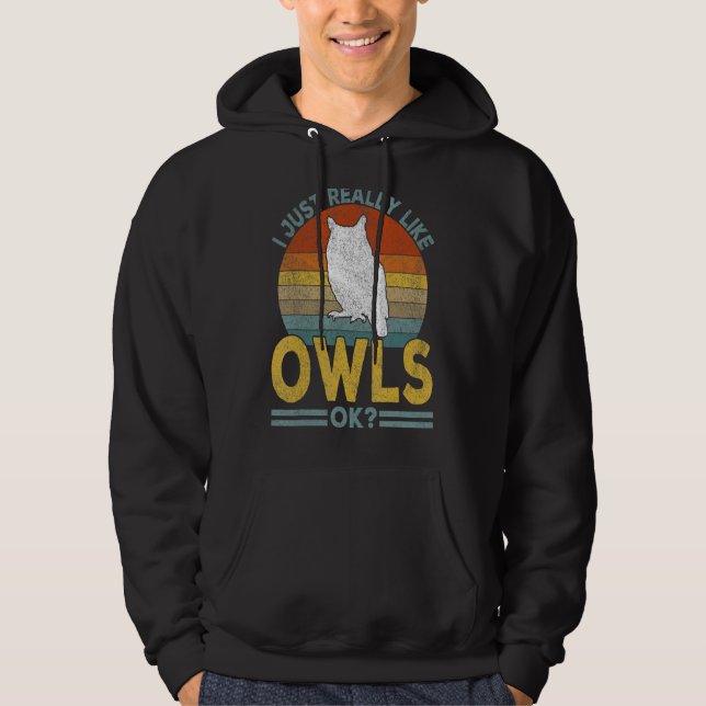 I Just Really Like Owl Funny Owl Retro Hoodie (Front)