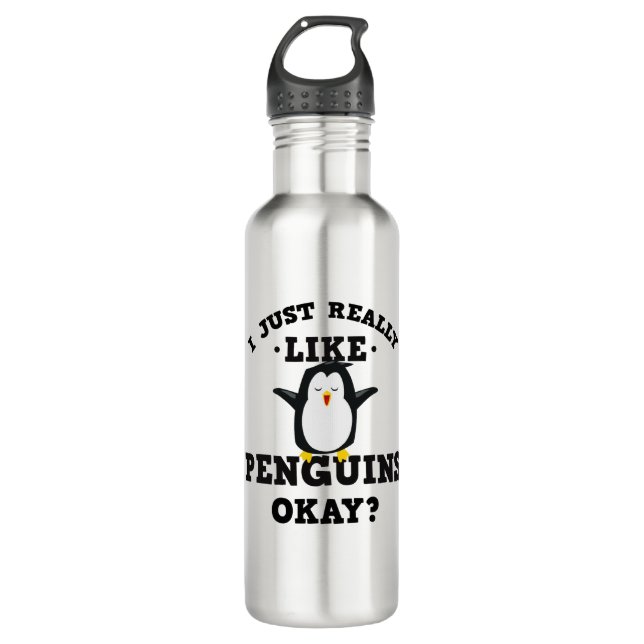 I Just Really Like Penguins Quote Stainless Steel Water Bottle (Front)