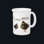 I Just Really Love Ducks Porcelain Pitcher<br><div class="desc">These duck theme pitchers,  personalized with text and custom background color would be a thoughtful gift for the waterfowl enthusiast. I created this duck pattern from the image in my acrylic painting titled,  Duck Lakeside.</div>