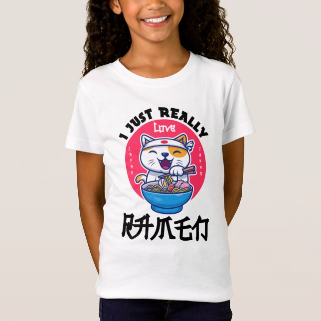 I just really love ramen, cute, funny Japanese cat T-Shirt (Front)