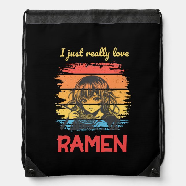 I just really love Ramen retro Anime Drawstring Bag (Front)