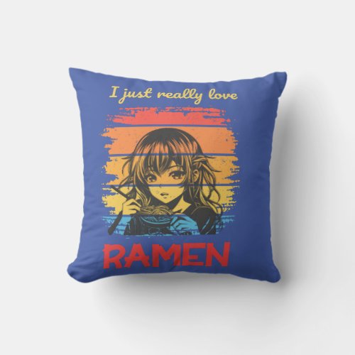 I just really love Ramen retro Anime Throw Pillow