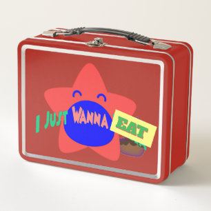 I Just wanna Eat Red Metal Lunch Box