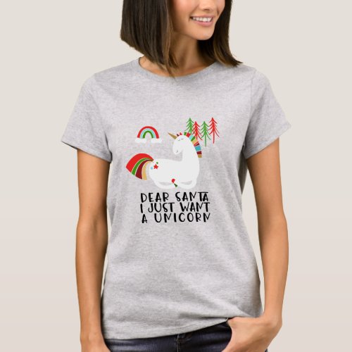 I just want a Unicorn Christmas Colors Gray Marle T_Shirt