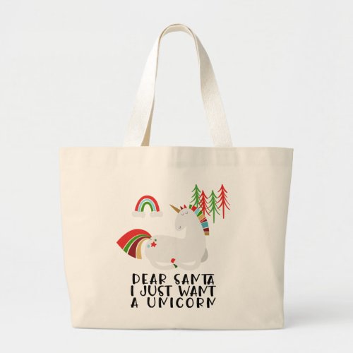 I just want a Unicorn Christmas Colors  Large Tote Bag