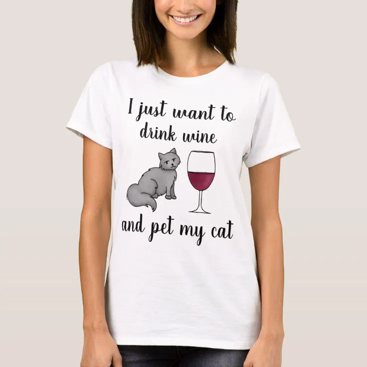 I Just Want To Drink Wine and Pet My Dog Funny T-Shirt Relax Long Sleeve Tee 