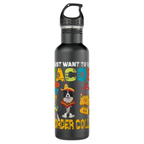 I Just Want To Eat Tacos And Pet My Border Collie Stainless Steel Water Bottle