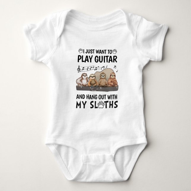 I Just Want To Play Guitar Shirt Cute Sloths Humor (Front)