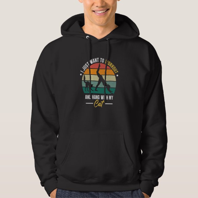 I Just Want to Workout and Hang with My Cat Retro  Hoodie (Front)
