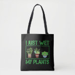 I Just Wet My Plants Funny Gardening Farmer Tote Bag<br><div class="desc">Here is a fun t-shirt gift for your favorite farmer and gardener. The design shows flower pot with cabbage and flowers and the saying "I wet my plants".</div>
