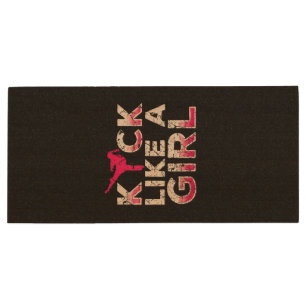 I Kick Like A Girl Karate Kickboxing Wood Flash Drive