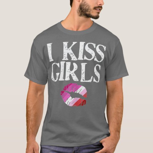 I Kiss Girls Lesbian Pride Lips Butch Gay Flag LGB T_Shirt