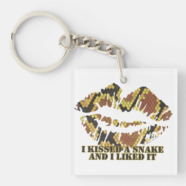 I Kissed a Snake Brown and Gold Print Keychain (Front)