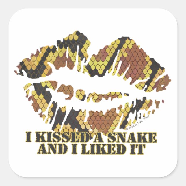 I Kissed a Snake Brown and Gold Print Square Sticker (Front)
