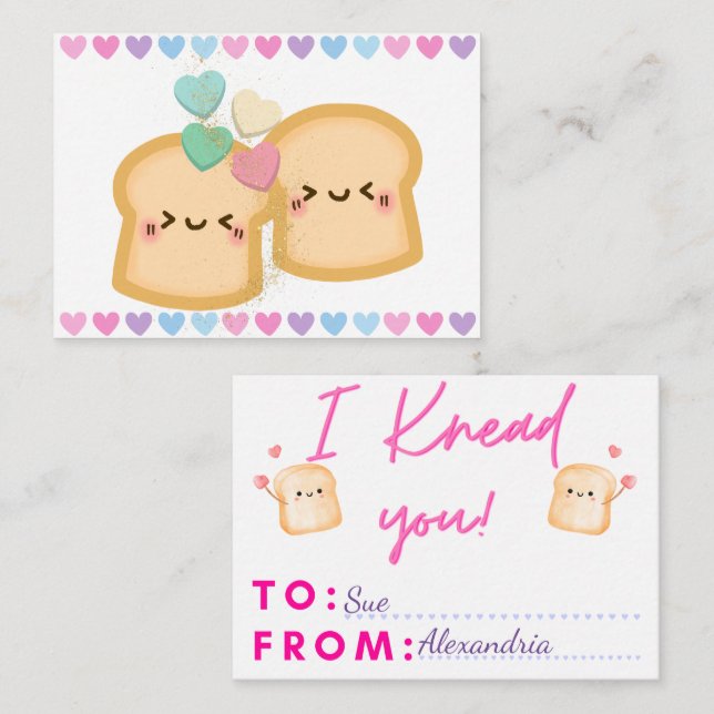 I Knead You Classroom Valentines Kids Note Card (Front/Back)