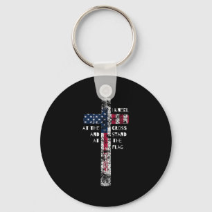 I Kneel at the Cross and Stand at the Flag Men Wom Keychain