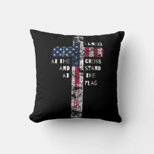 I Kneel at the Cross and Stand at the Flag Men Wom Throw Pillow