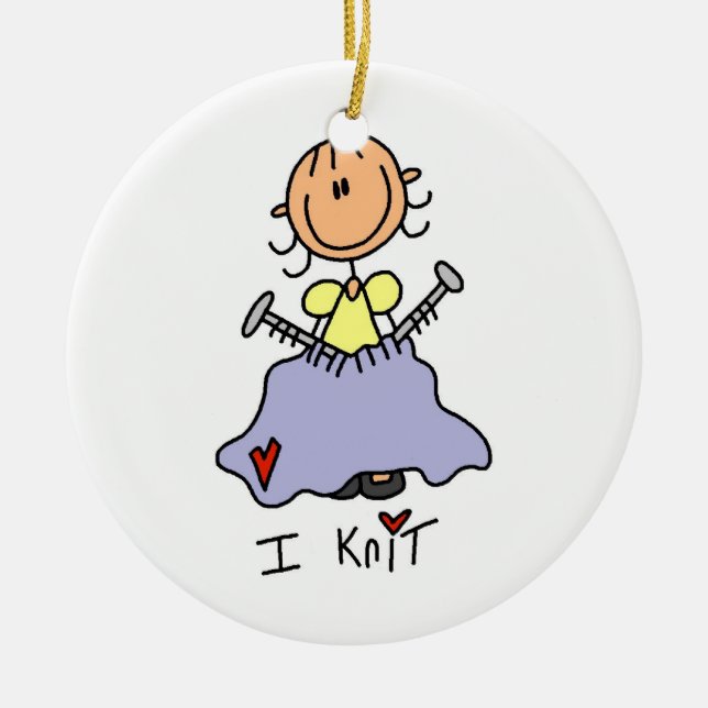 I Knit Ceramic Ornament (Front)