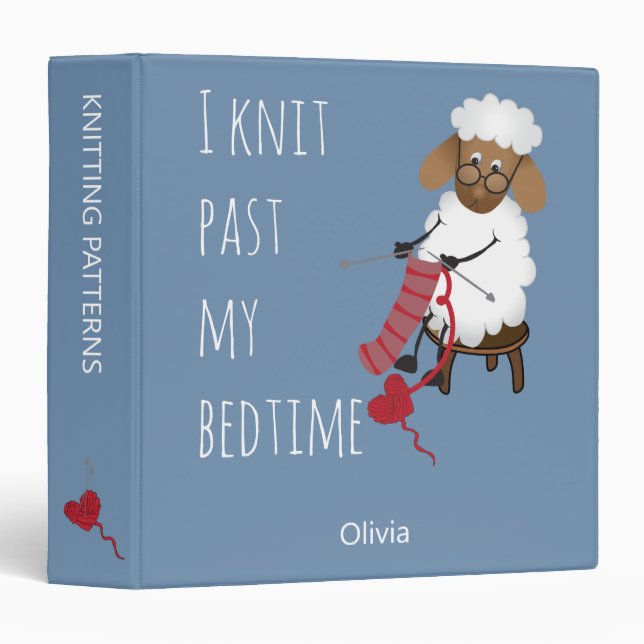 I Knit Past My Bedtime Sheep Knitting Lovers 3 Ring Binder (Front/Spine)