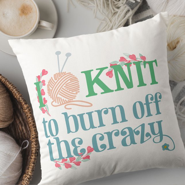 I Knit Saying - Knitting Typography Knitters Humor Throw Pillow (Creator Uploaded)