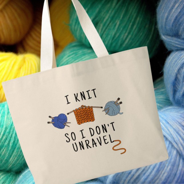 I Knit So I Don't Unravel Blue Orange Theme Large Tote Bag (Creator Uploaded)